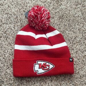 47 Red and White Chiefs Pom Beanie - NWT!!